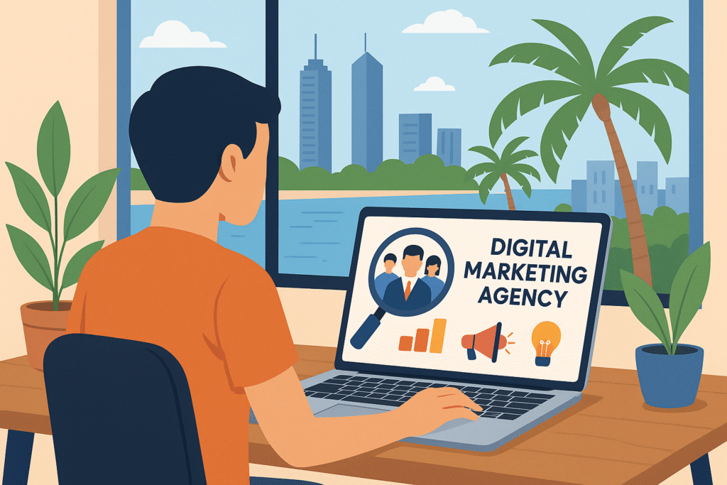 infographic of a person looking for a digital agency on their computer